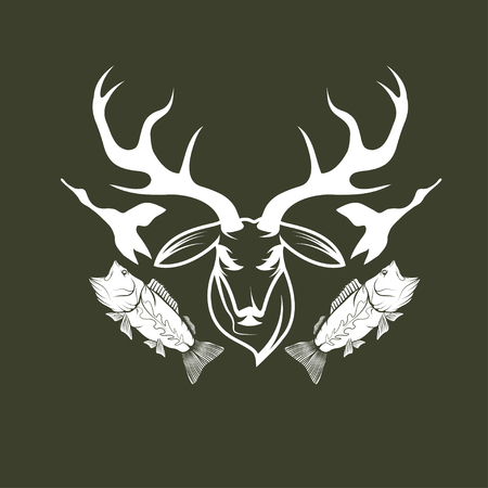 hunting and fishing vintage emblem vector design templateのイラスト素材
