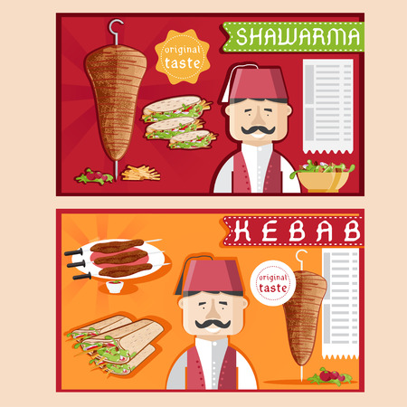doner kebab vector illustration with chef,shawarma and saladのイラスト素材