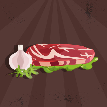 steak house vector illustration with meat and garlicのイラスト素材