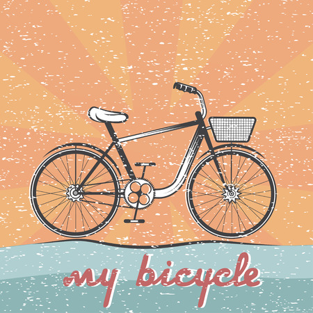 grunge retro vector illustration of  bicycleのイラスト素材