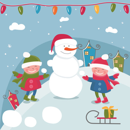 Illustration cartoon doodle girls in winter.Vectorのイラスト素材