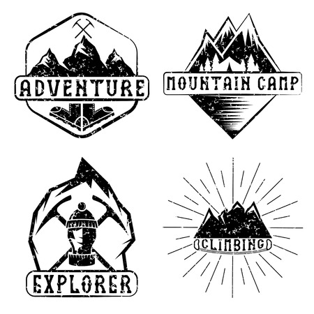 set of vintage grunge labels mountain adventure and climbingのイラスト素材
