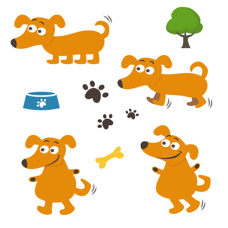 Set of happy cartoon dogs. Vector illustrationのイラスト素材