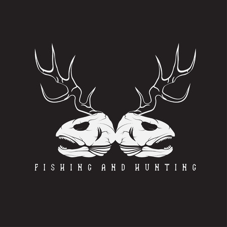 hunting and fishing vintage emblem with skulls of animalsのイラスト素材