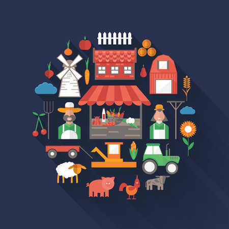 flat design vector illustration on farm themeのイラスト素材