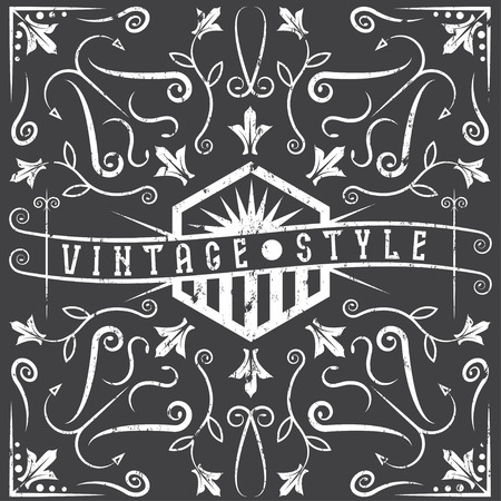vintage vector grunge label with swirls and flowers elementsのイラスト素材