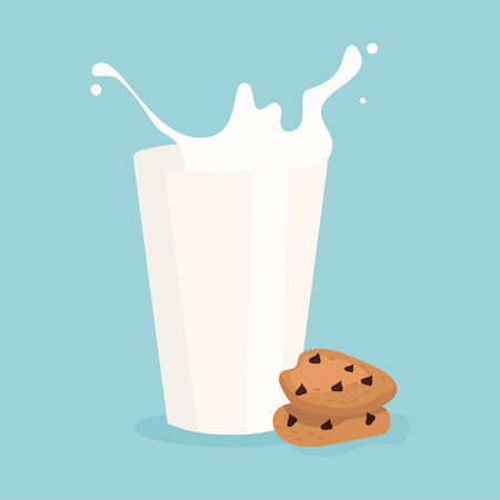 milk splash in the glass and cookie vector illustrationのイラスト素材