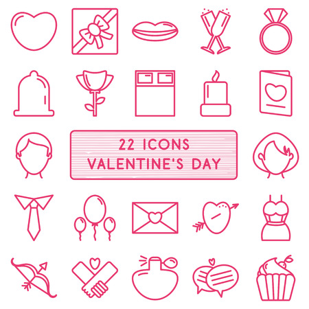 Set of 22 icons in style monoline for Happy Valentines Day. のイラスト素材