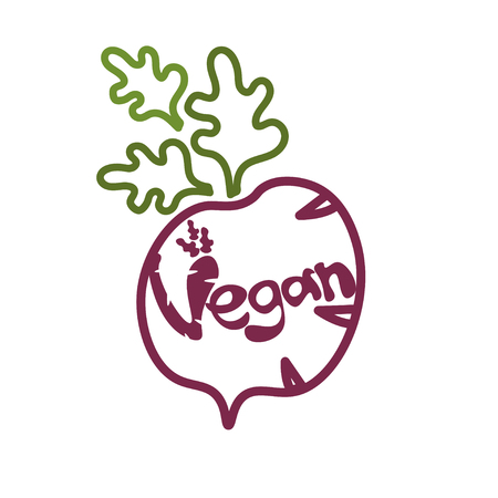 The radish illustration with lettering " vegan". Vectorのイラスト素材