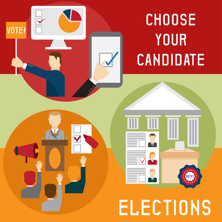 Election voting and debate mini banners set flat design vector illustrationのイラスト素材
