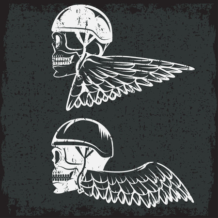 biker theme label with wings and skullsのイラスト素材