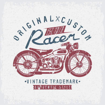 racer vintage vector grunge print with motorcycle and wrenchesのイラスト素材