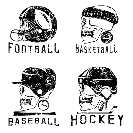 vintage sport grunge vector labels set with skullsのイラスト素材