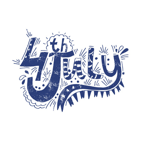 Quote for 4th july american independence day in hand drawn technics .Vector illustrationのイラスト素材