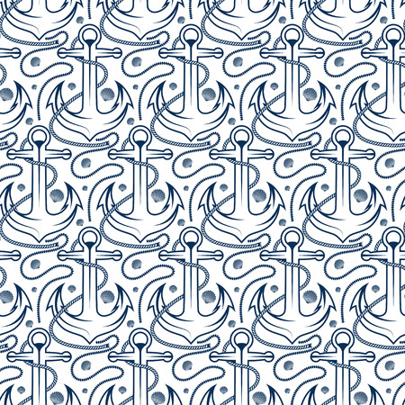 Seamless pattern for marine theme. With anchor,rope and shell. Vector illustrationのイラスト素材