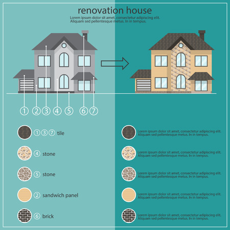 Concept renovation illustrations.House remodeling,flat design house with paint roller.Vectorのイラスト素材