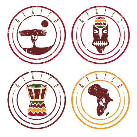 African ethnic culture ,music and nature grunge labels setのイラスト素材