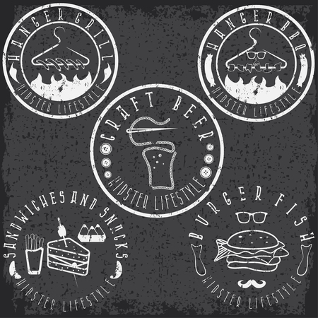 hipster style food labels grunge vintage vector setのイラスト素材