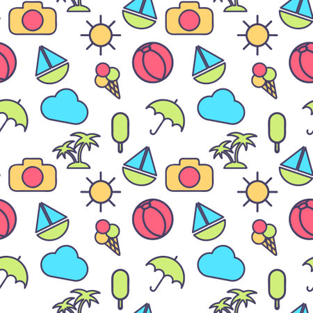 Seamless pattern  in stylish colors of traveling, tourism and vacation theme. Vector illustration