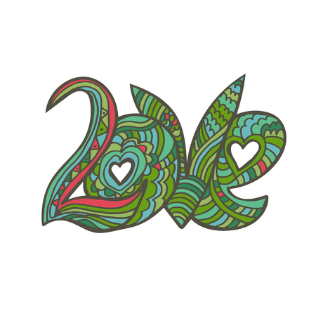 Hand drawn quote love. Sketch with curves,waves. Bright and color. Vector illustrationのイラスト素材