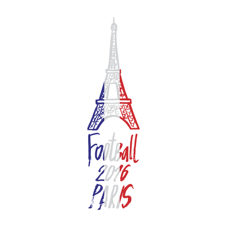 Hand drawn concept logo with Eiffel Tower for the europe football championship.Vector illustrationのイラスト素材