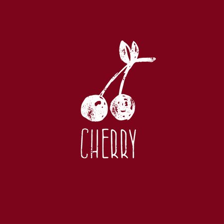 Hand drawn logo with cherry. Vector illustrationのイラスト素材