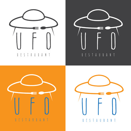 ufo spaceship with fork and spoon , concept restaurant vector design templateのイラスト素材