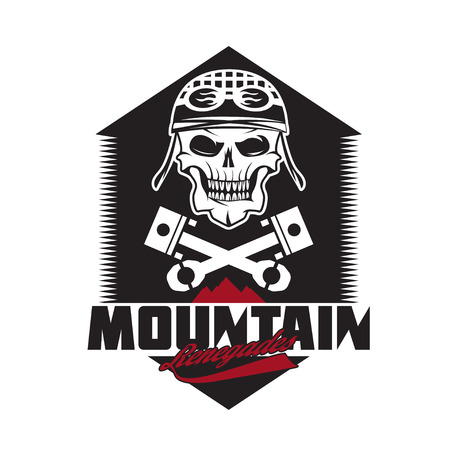 mountain renegades vintage print with skull, pistons mountainsのイラスト素材