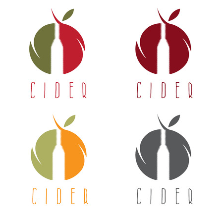 vector set  illustration of cider with apple and bottleのイラスト素材