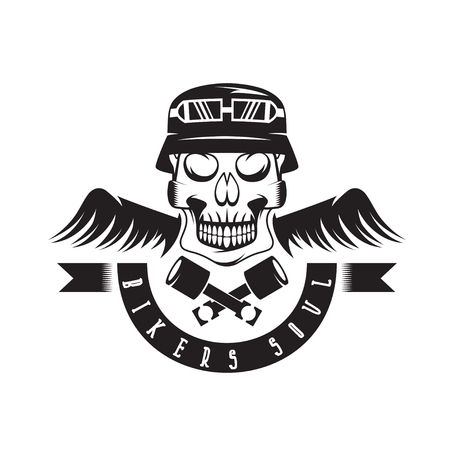 biker theme label with pistons ,wings and skullsのイラスト素材