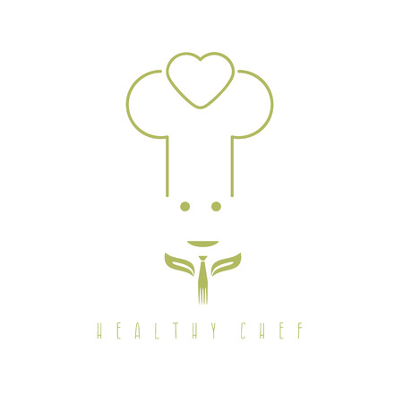 chef with fork and leaves vector design templateのイラスト素材