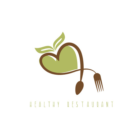 healthy restaurant concept with heart spoon and forkのイラスト素材