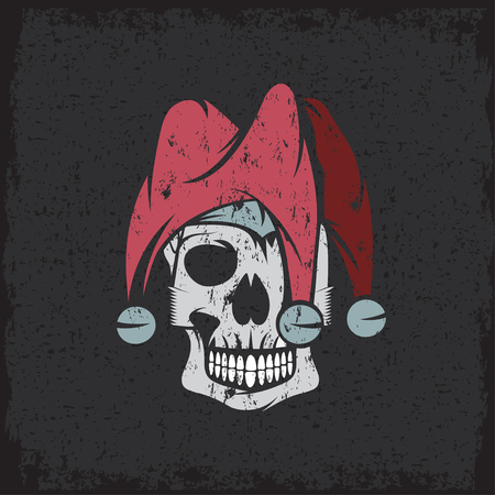 skull in jester cap grunge vector design templateのイラスト素材