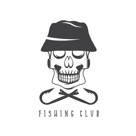 fishing club emblem with skull in panama hatのイラスト素材