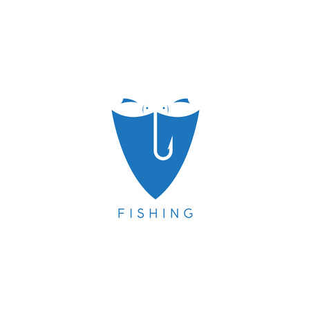 two fishes and hook in the shield vector design templateのイラスト素材