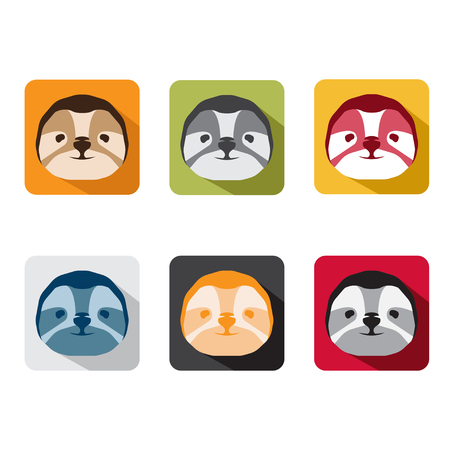 abstract animal sloth flat design vector icons setのイラスト素材