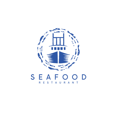 vector concept of seafood restaurant with shipのイラスト素材