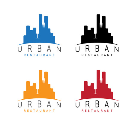 urban restaurant emblems set negative space conceptのイラスト素材