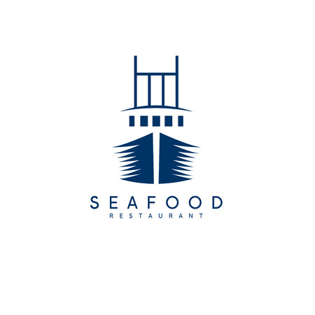 vector concept of seafood restaurant with shipのイラスト素材