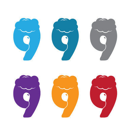 number nine with cloud and balloon negative space conceptのイラスト素材