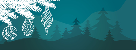 Cartoon illustration banner for holiday theme on winter background. Greeting card for Merry Christmas and Happy New Year. Vector illustrationのイラスト素材