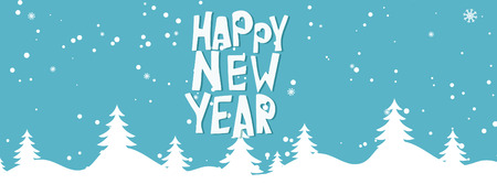 Cartoon illustration banner for holiday theme on winter background. Greeting card for Merry Christmas and Happy New Year. Vector illustrationのイラスト素材