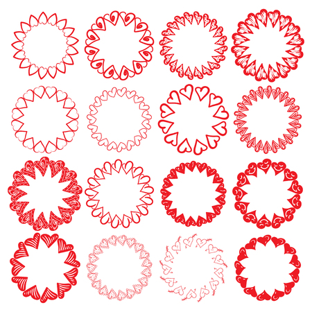 Set of  concept mandalas with hearts for Happy Valentines Day. Vector illustrationのイラスト素材