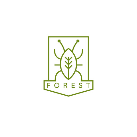 line art vector crest with bug and treeのイラスト素材