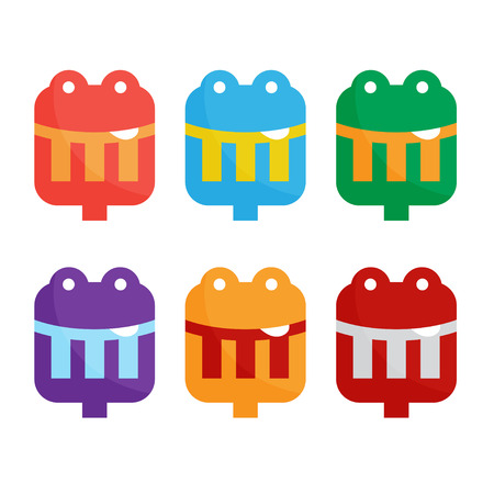 flat design icons set with funny alligator and forkのイラスト素材