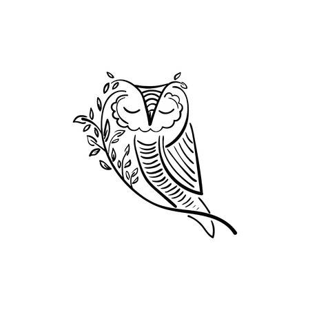 Concept illustration of owl with branch and leaf. Vector designのイラスト素材