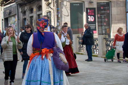 Vigo, Pontevedra, Spain; April 7, 2024; The women of Vigo played a very important role in the Reconquest of Vigo against the French. Women in period costumesのeditorial素材