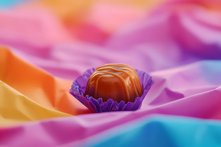 This image was generated using AI. It features beautifully presented candies. The vibrant hues emphasize the sweet, rich texture of the candies, making it perfect for National Candy Day celebrations. Ideal for advertising, festive designs, or items focused on candy and confectionery.の素材