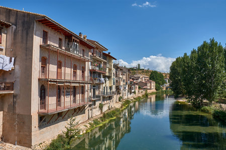 View of the MatarraÃ±a River as it flows through Valderrobres, Teruel, from the perspective of the...
