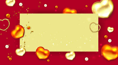 Valentines day sale poster with red and gold hearts.のイラスト素材